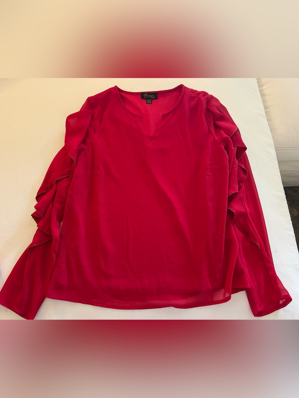HUGE BUNDLE SALE! THALIA SODI Vibrant Red Ruffle-Sleeve V-Neck Blouse MEDIUM